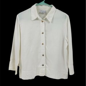 Click by Color Me Cotton Sz M White Button-Up Shirt Embroidered Cut Outs